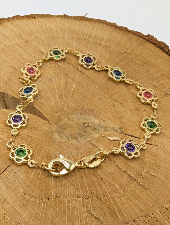 Jewelry - 18k Gold Filled Colorful Flower Link Bracelet - 7.5in